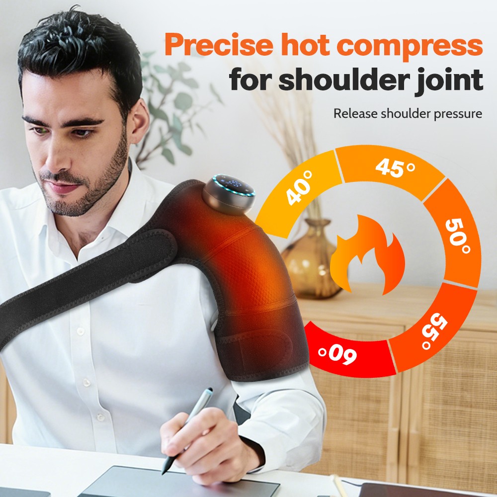 Electric Knee Massager Shoulder Brace with 5 Vibration Modes, 5 Heating Levels