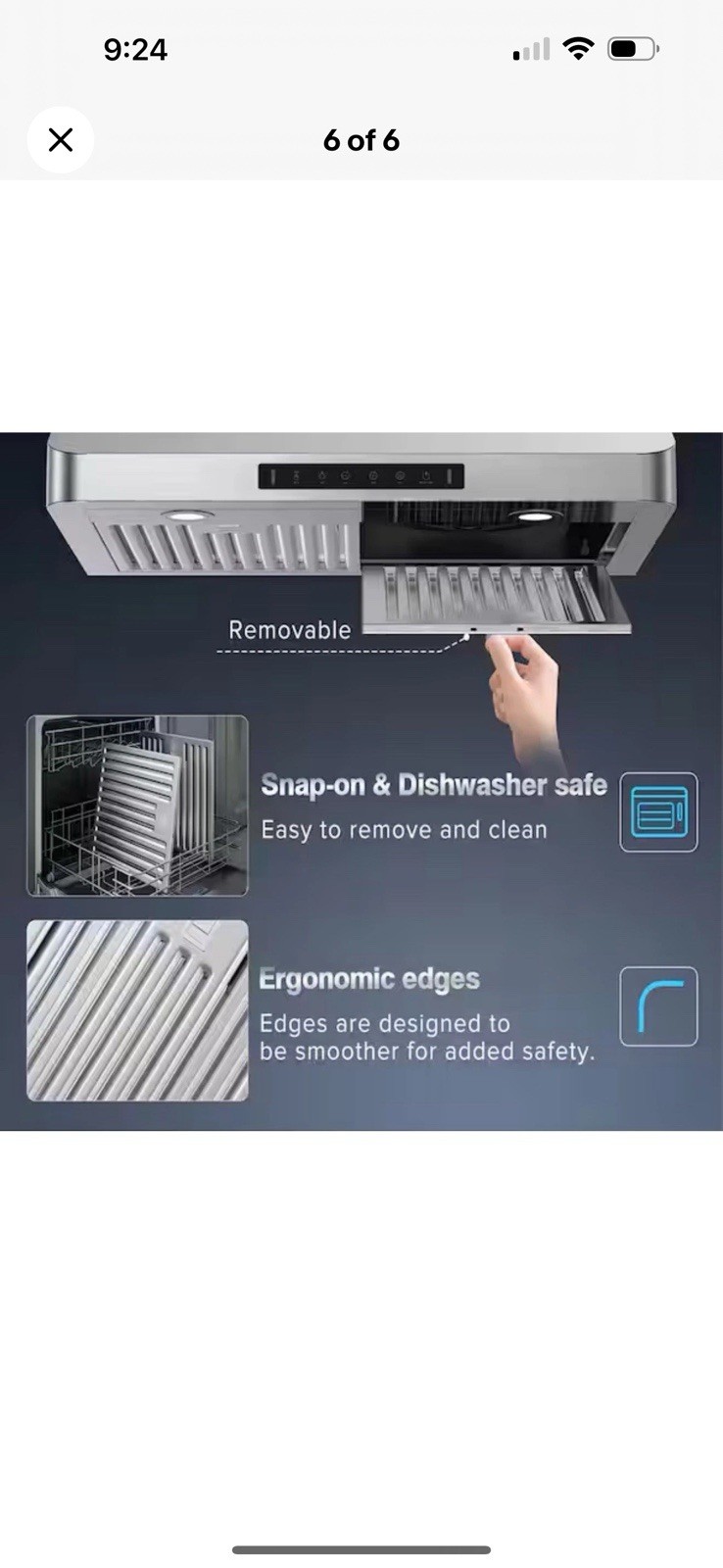 VIKIO 30” 900 CFM Under Cabinet Range Hood Black Stainless LED 2-Way Vent