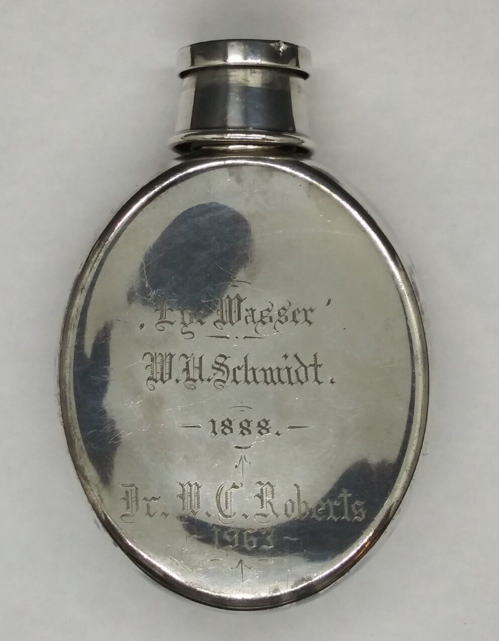 1888 Antique Silverplate Flask & Collapsible Cup/Lid w/ Monogram 5 1/2 x 4''