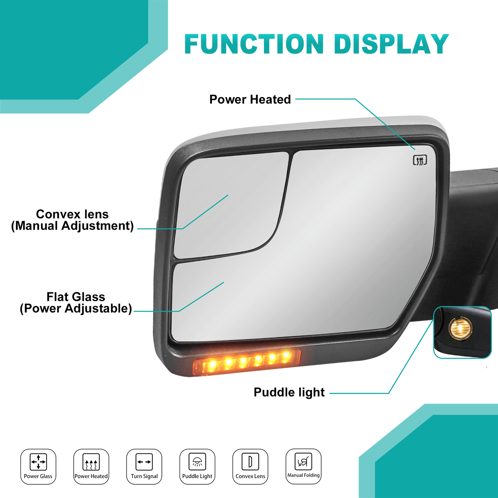 1 Pair Chrome Tow Side View Mirrors For 04-14 Ford F-150 with Sequential Signal