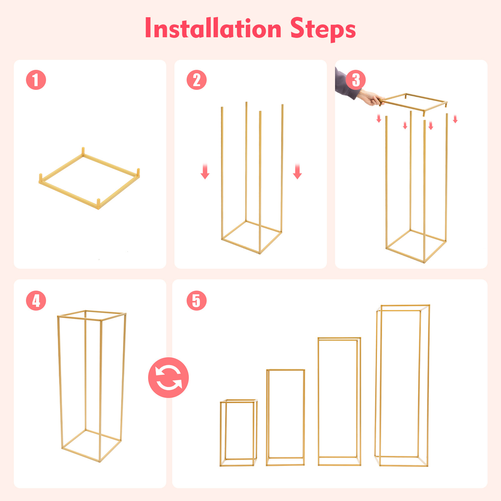 4Pcs Gold Metal Flower Stand Flower Holder Display Shelf For Wedding Party Decor