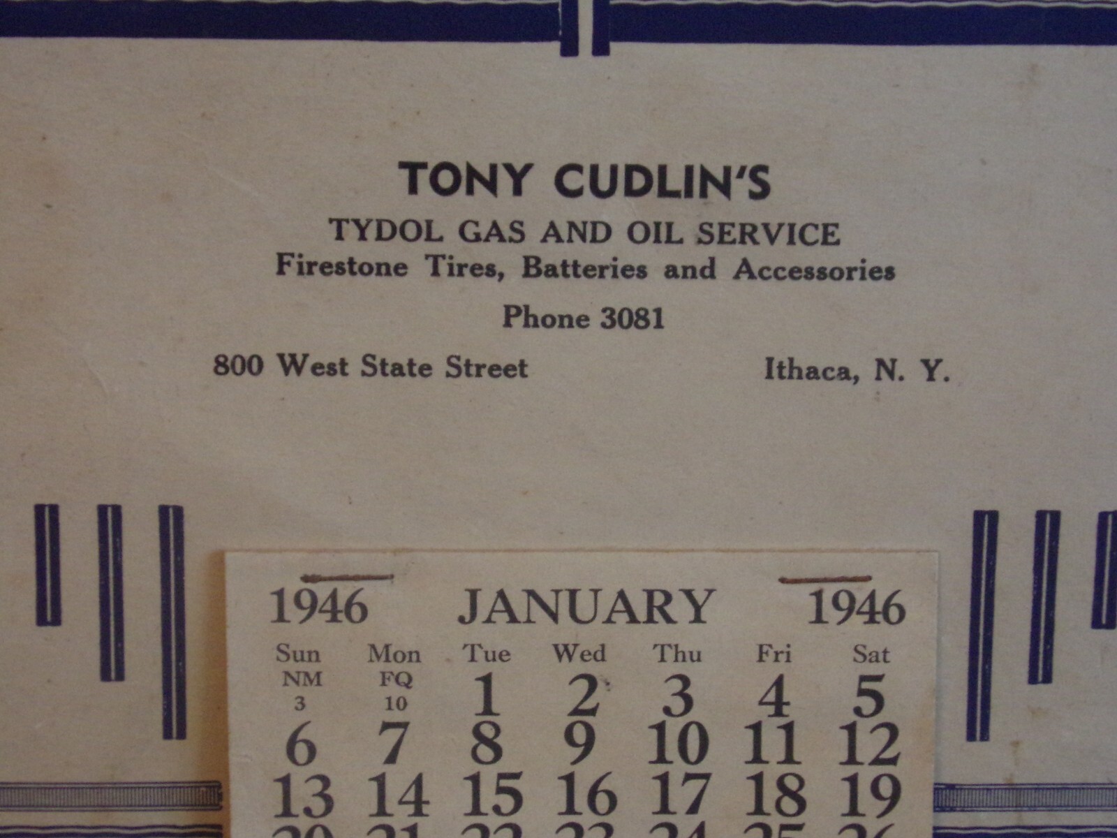 Vintage 1946 TYDOL Calendar Excellent Condition