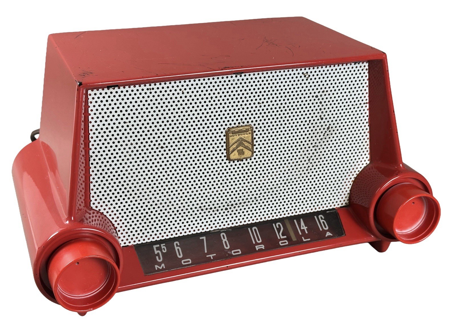 Vintage MCM 1950s Motorola 53H Tube Radio Red Atomic Age Powers On