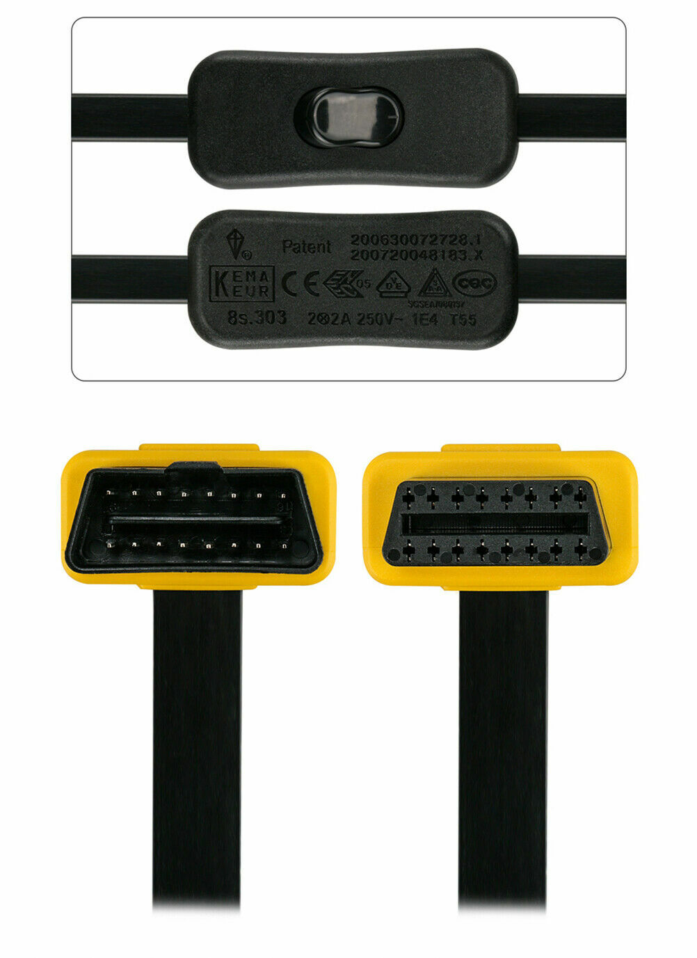 OBD2 II OBD 16 Pin Convertor Adapter Cable Diagnostic Scanner Cable with Switch