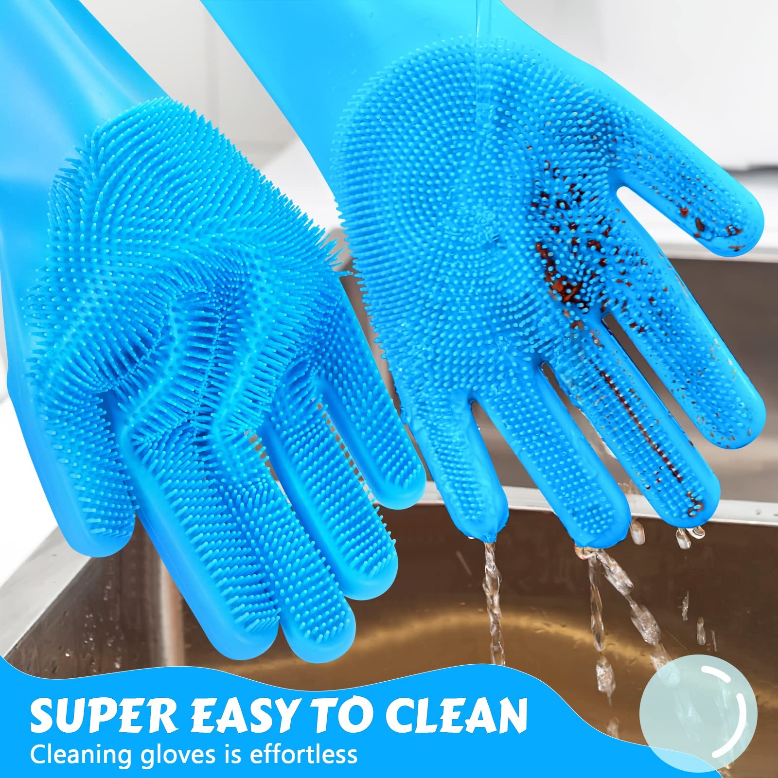 Pecute Pet Grooming Gloves - Heat Resistant Silicone with Medium, Blue