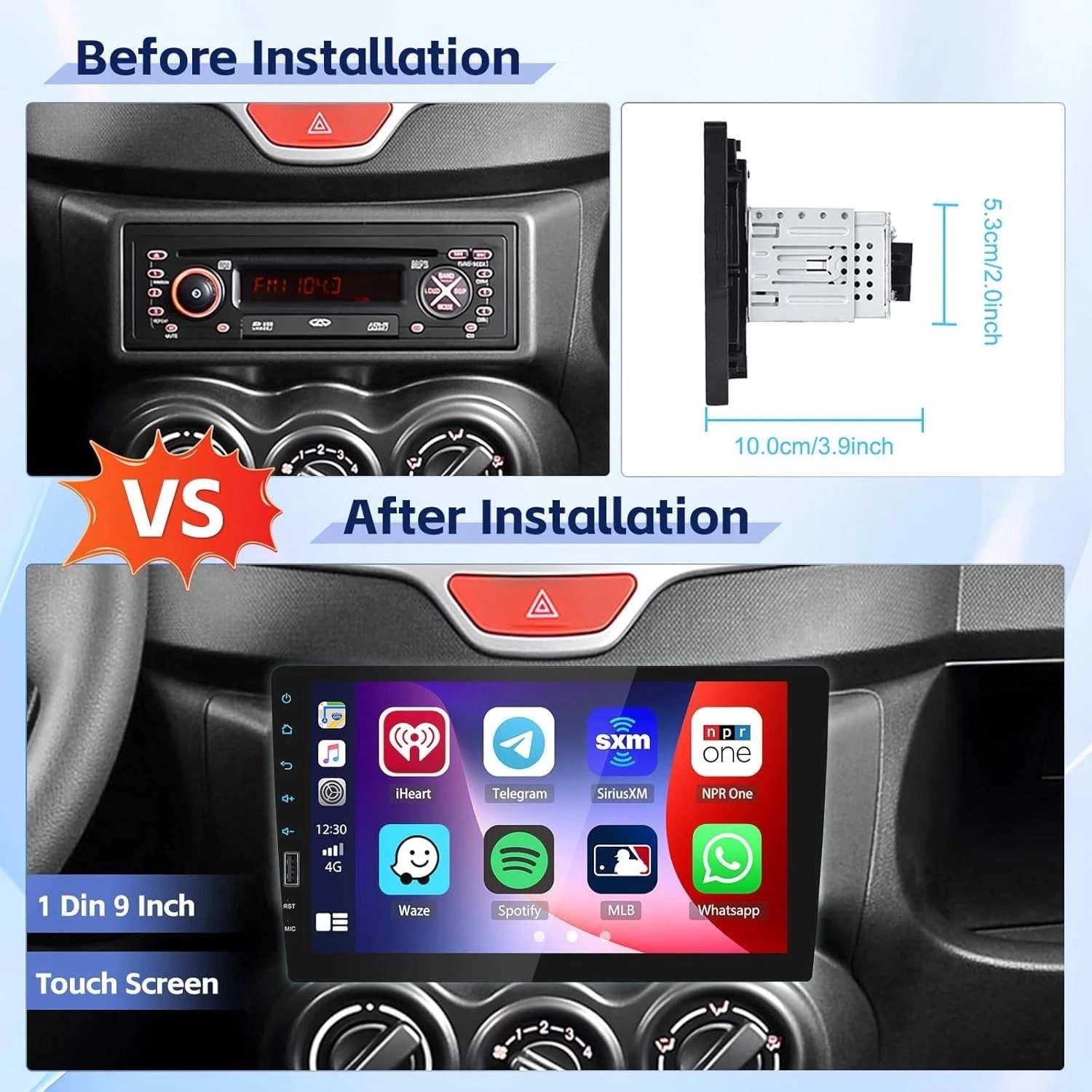 For 1993-2002 Toyota Corolla Carplay Android Auto Single 1Din Car Stereo Radio