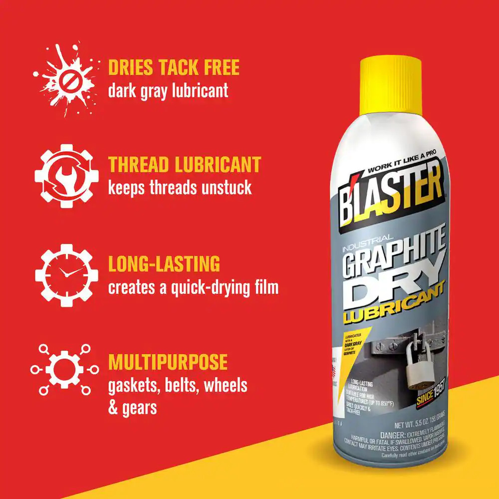 5.5 oz. Industrial Graphite Dry Lubricant Spray Pack of 2 Effective Lubrication