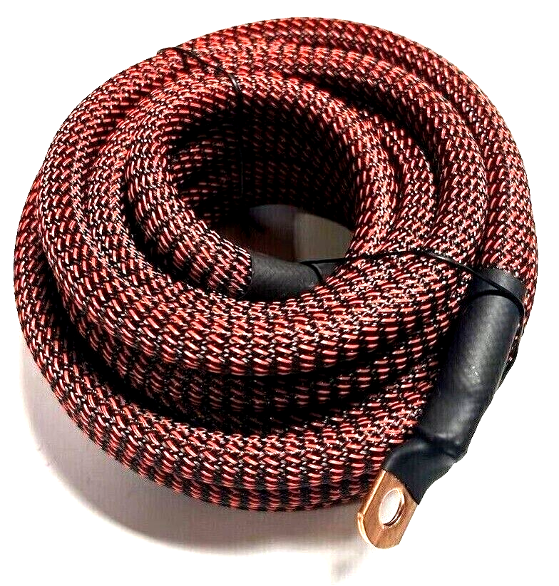 0 Gauge Black/Red Snakeskin Power Gr 100% OFC Copper Cable 1/0 AWG W/TERMINALS