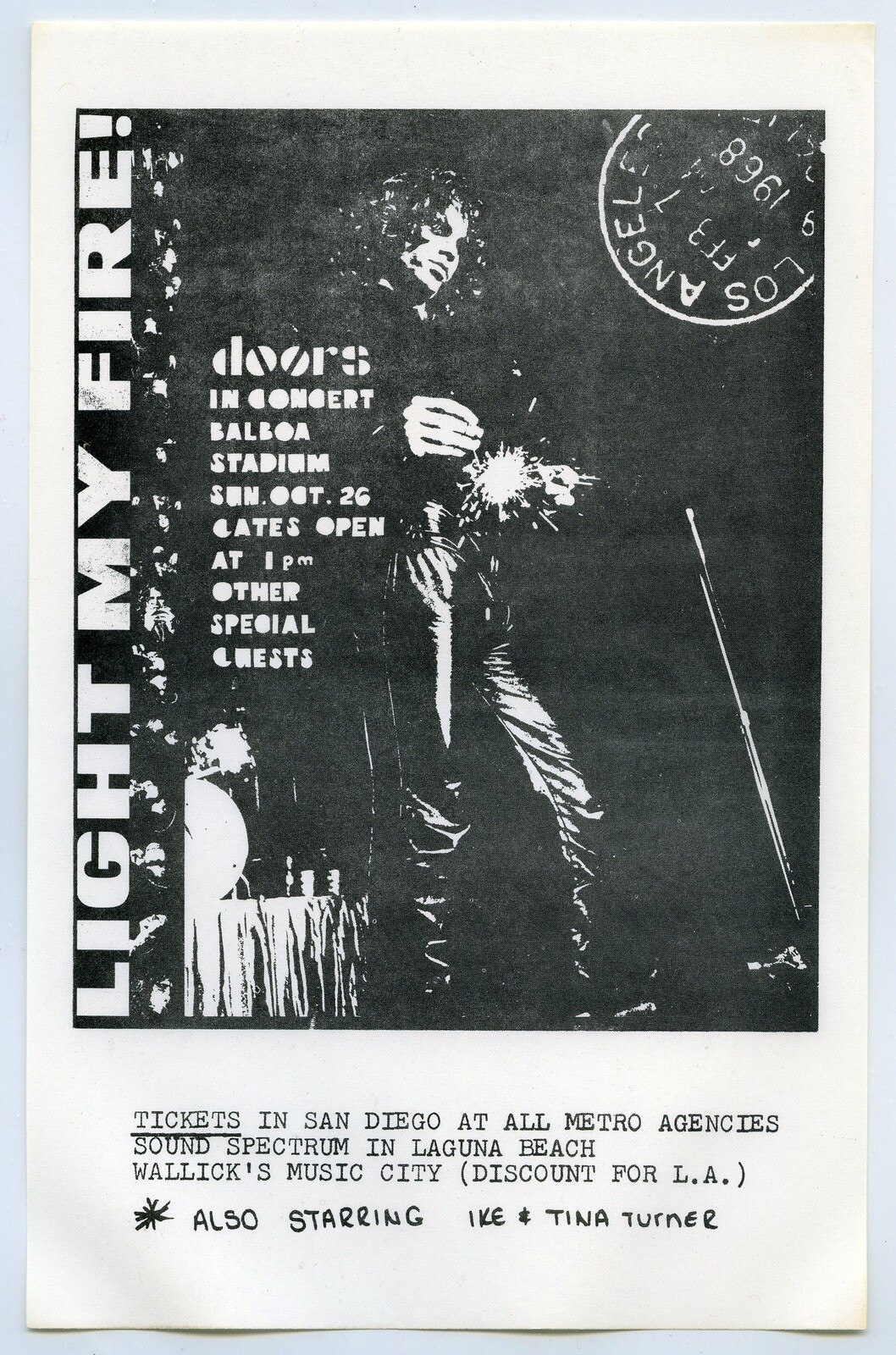 1969 THE DOORS Balboa Stadium San Diego Concert Handbill