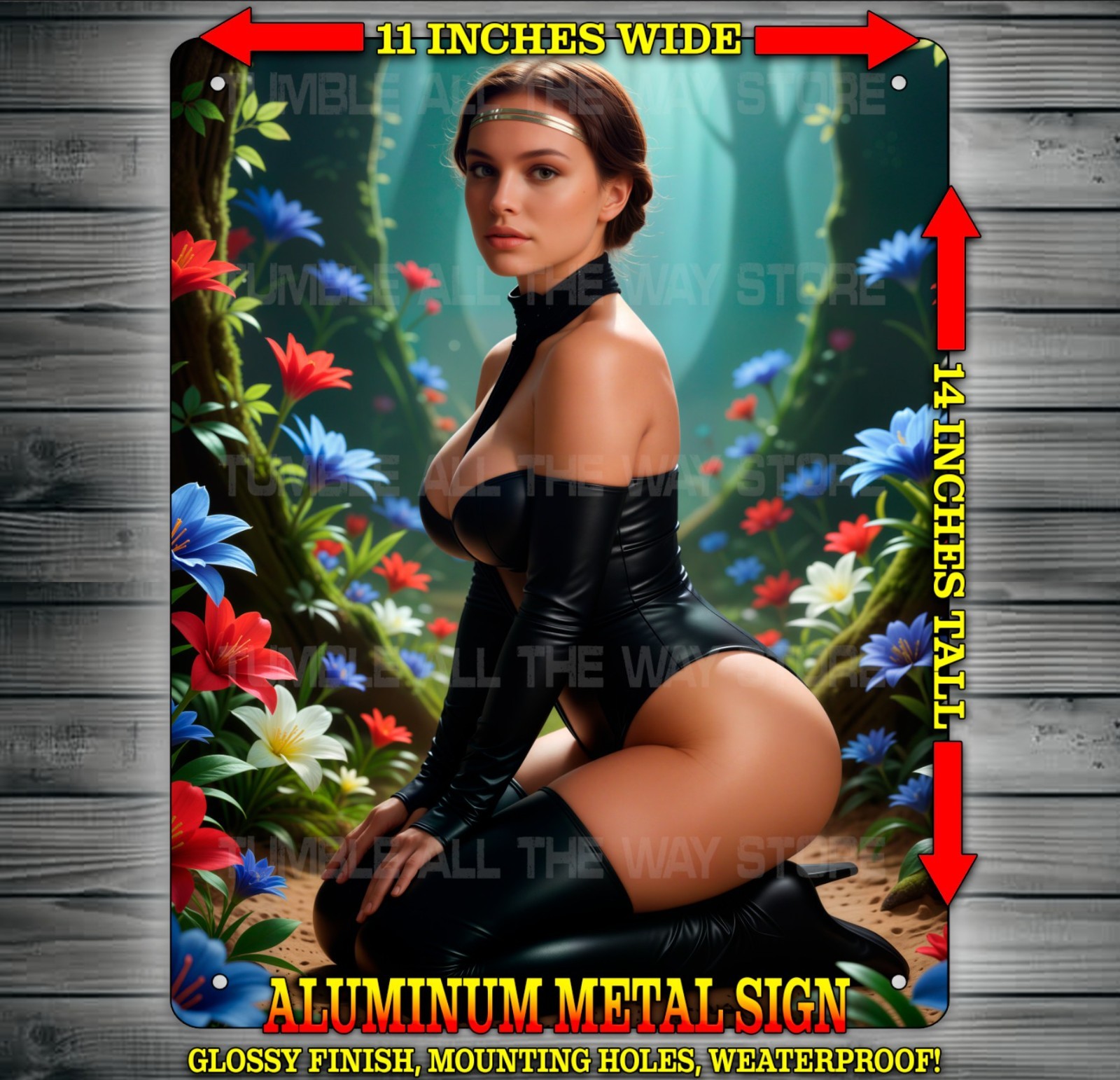 Sexy Amidala Padme Star Wars in Black Corset Metal Sign Wall Art 14" x 11"