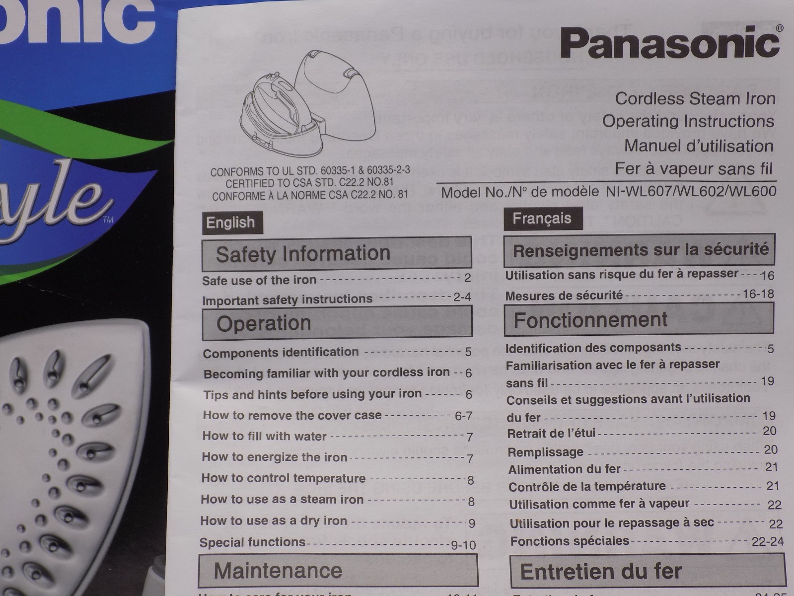 Panasonic NI-WL600 Portable Cordless Steam Iron 360 Freestyle w/ NO COVER Tested