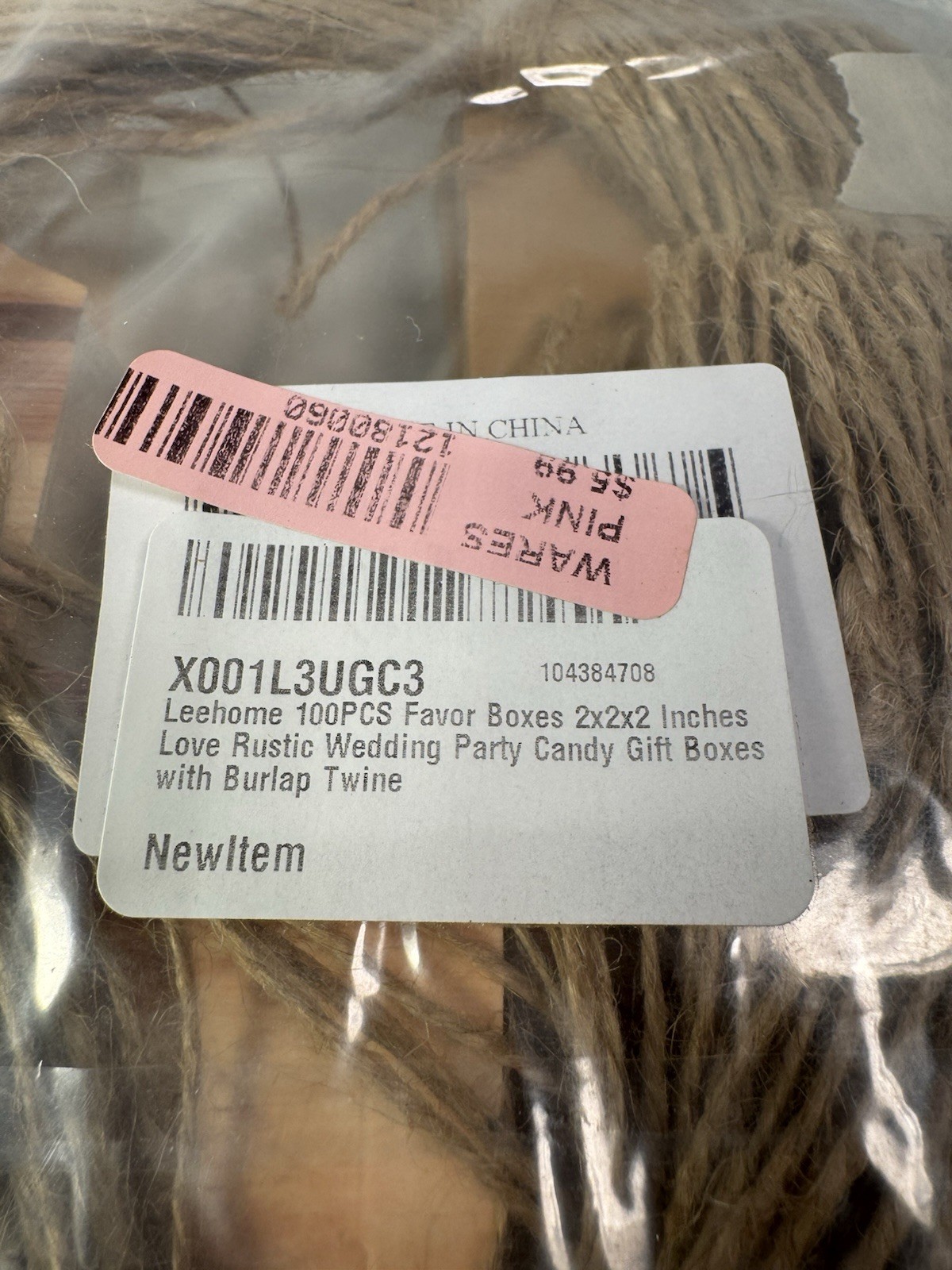 100 PCS 2x2x2 Favor Boxes Love/Rustic Wedding Party Gift Boxes W/Burlap Twine