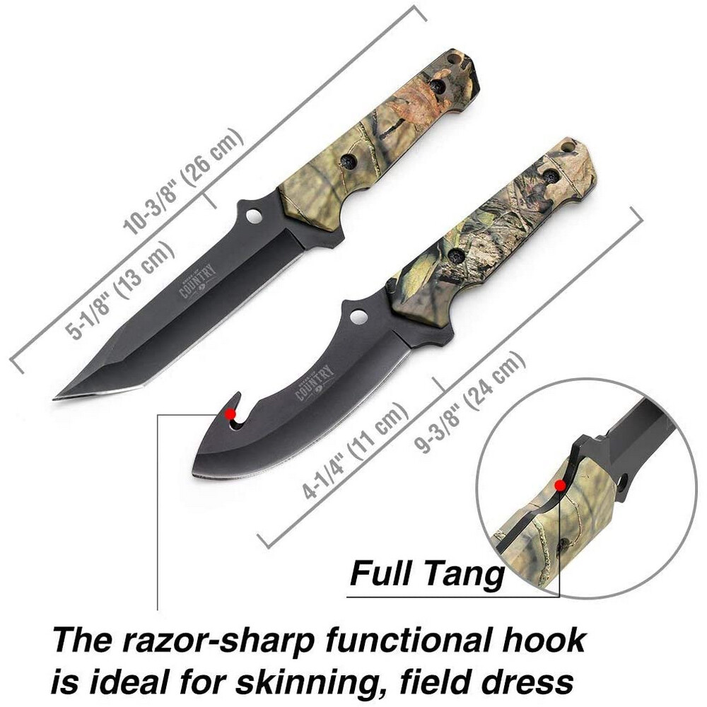 MOSSY OAK 2 Piece Fixed Blade Hunting Knife Set Full Tang Handle Sheath Included