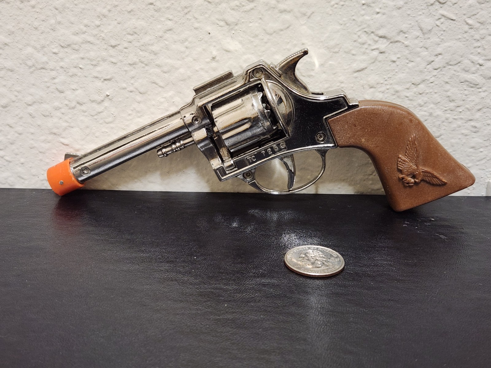 Vintage Schylling Diecast Toy Cap Gun With Holster and Eagle Grips