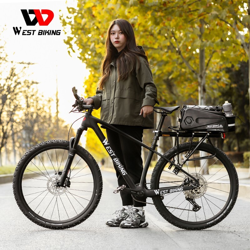 WEST BIKING Waterproof Bike Hard Shell Trunk Bag Bicycle Rear Rack Pack Bag 8.6L