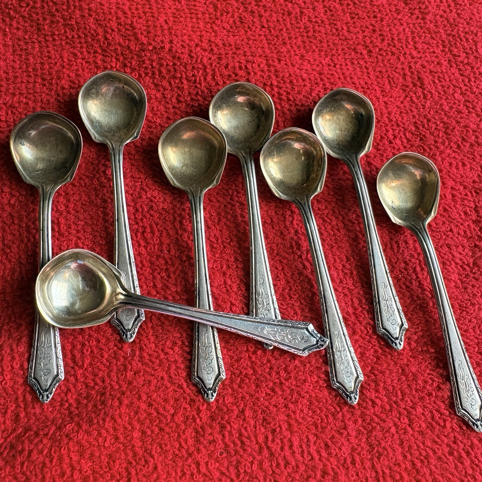 Vintage Sterling Silver Salt Spoon Set Of 8 Classic Design Gold Washed Bowl. mon