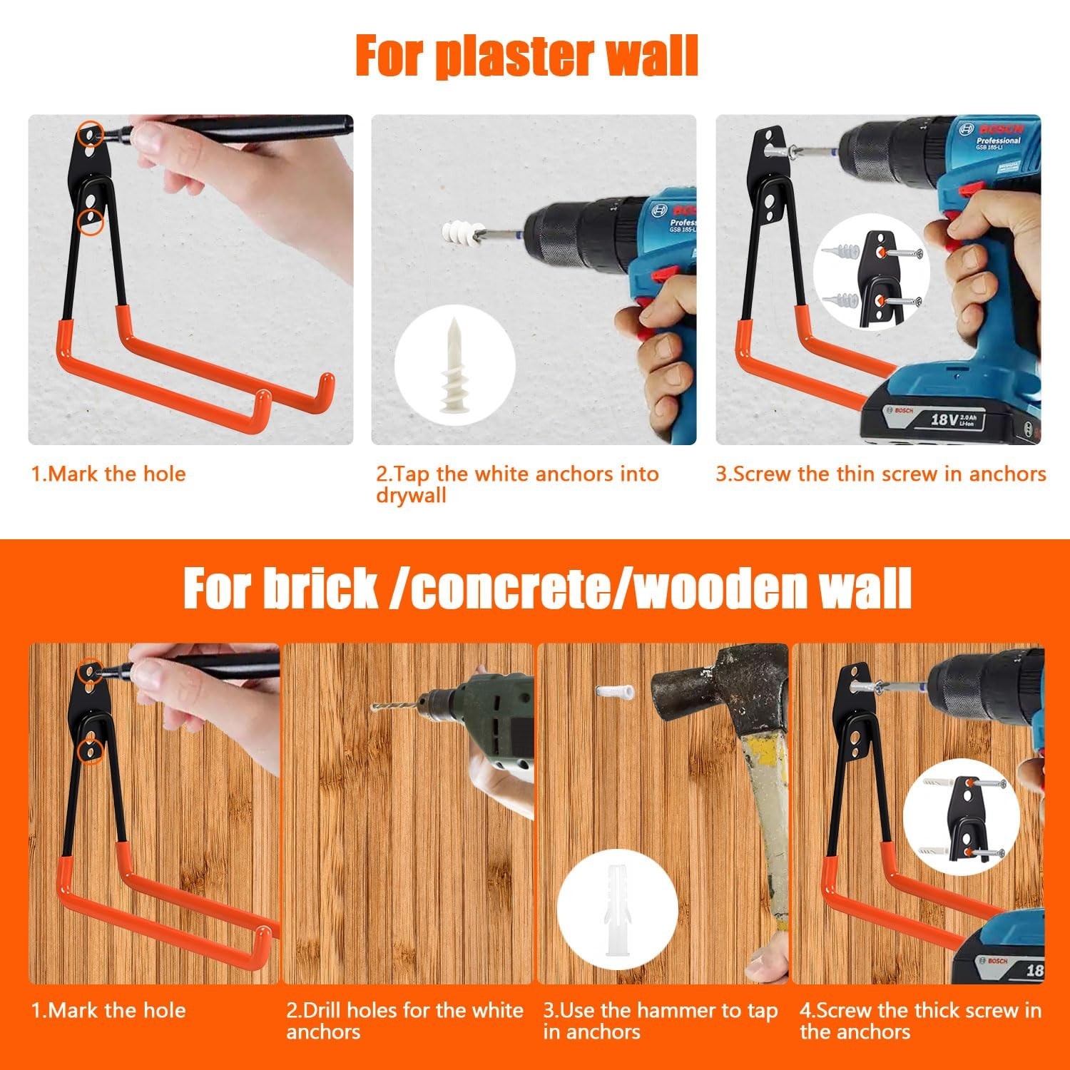 Heavy Duty Garage Storage Hooks,2 Pack Utility Steel Garage Tool Organizer Wa...