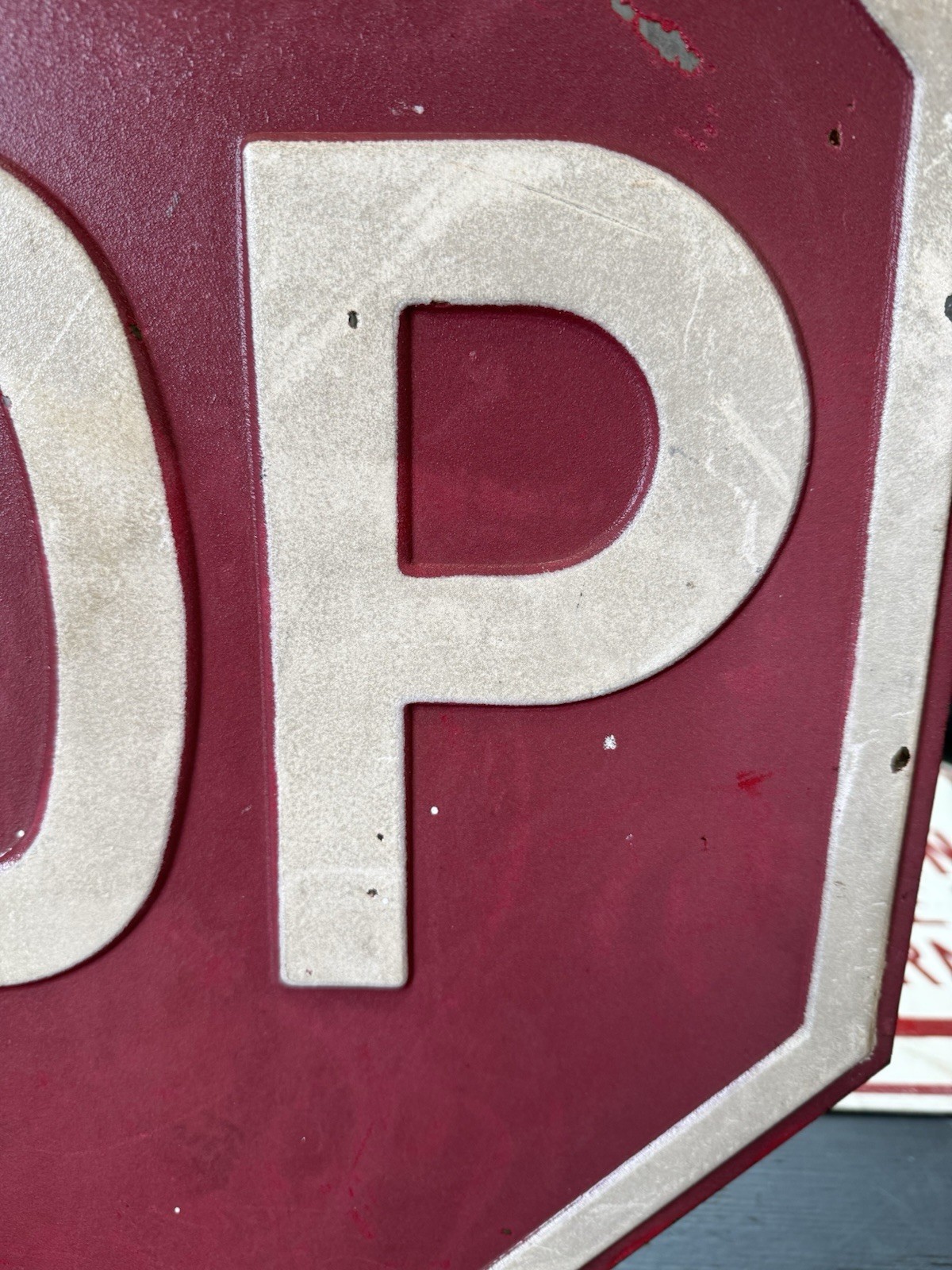 1950s Antique Metal Heavy Stop Sign 24” Raised Letters