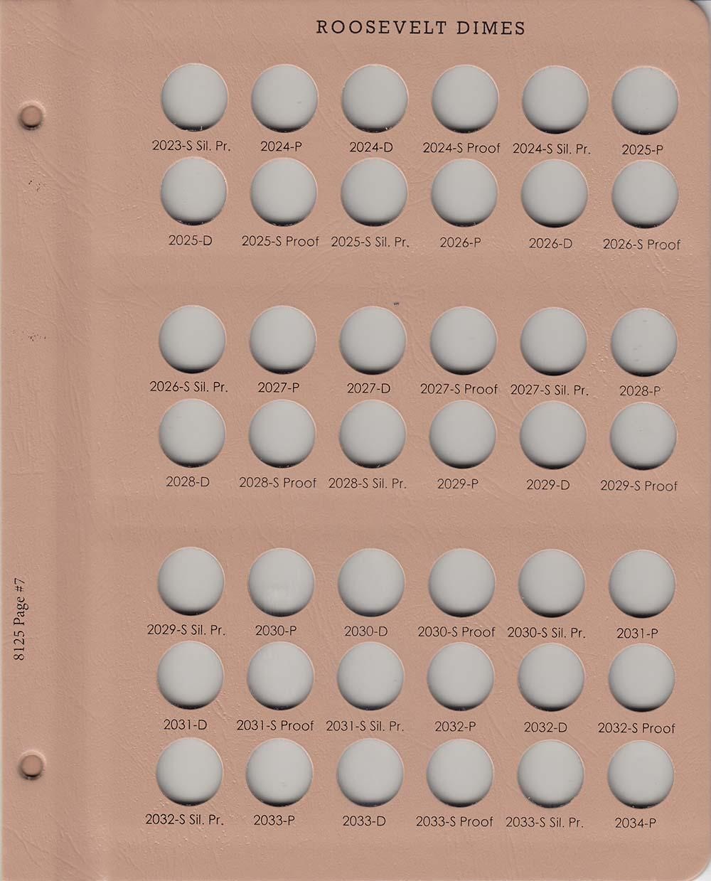 Dansco 8125 Album Replacement Page 7 Roosevelt Dimes w/ Proof 2023 S - 2034 P D