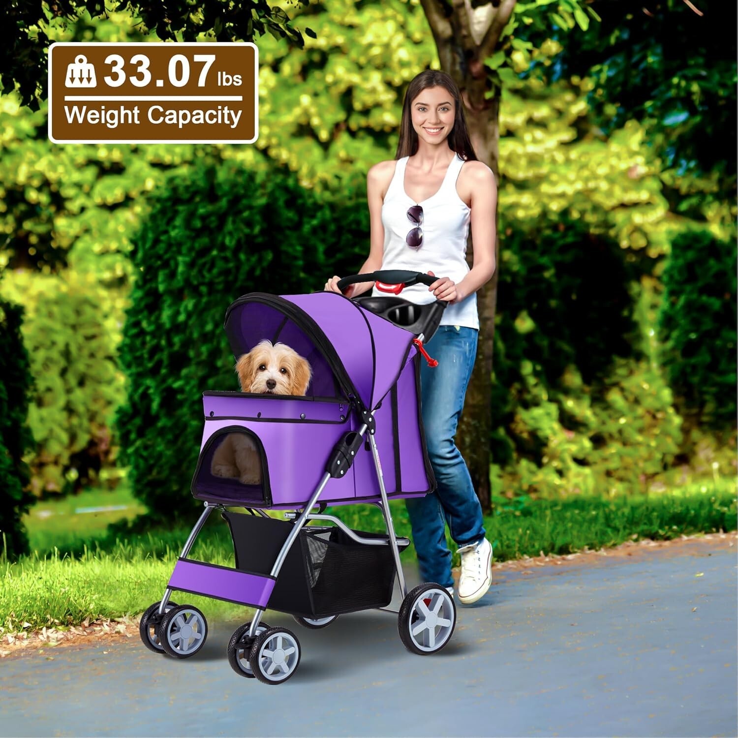 Comfortable All-Season Pet Stroller - 4 Wheels, Breathable Mesh, Easy to Clean