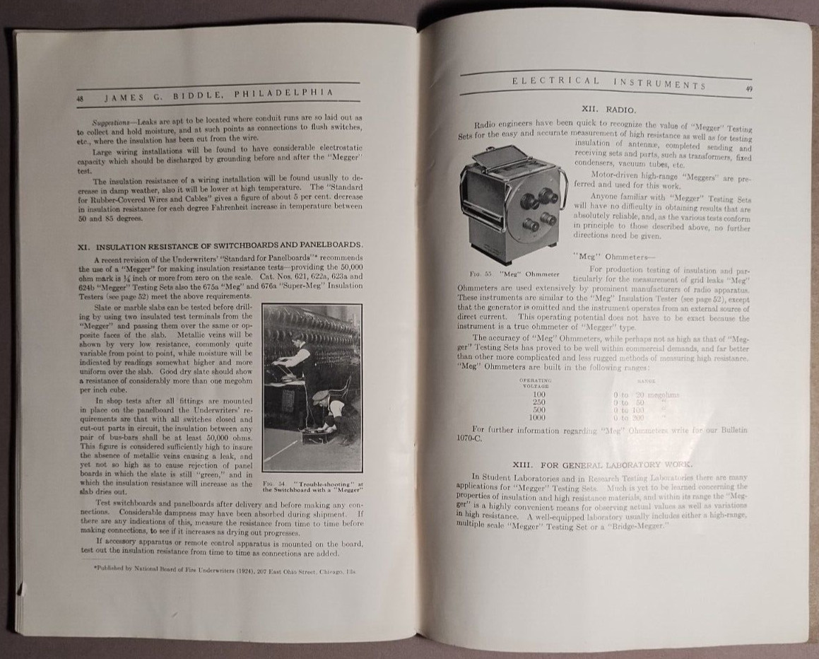 1925 Megger & Bridge Megger Insulation Testing Sets Catalog James Biddle B1-54