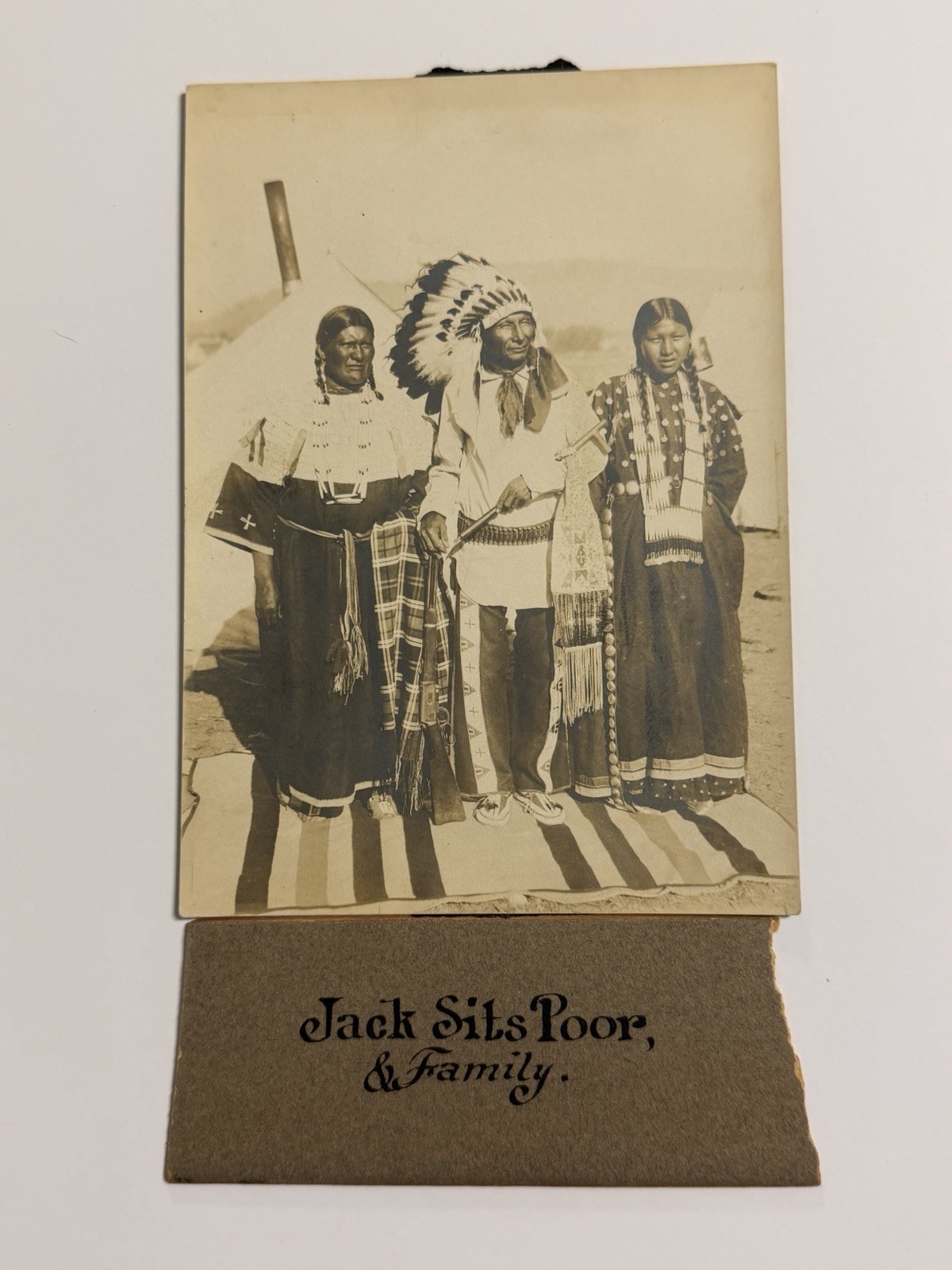 Antique Native American Indian Photograph Titled: "Jack Sits Poor, & Family"