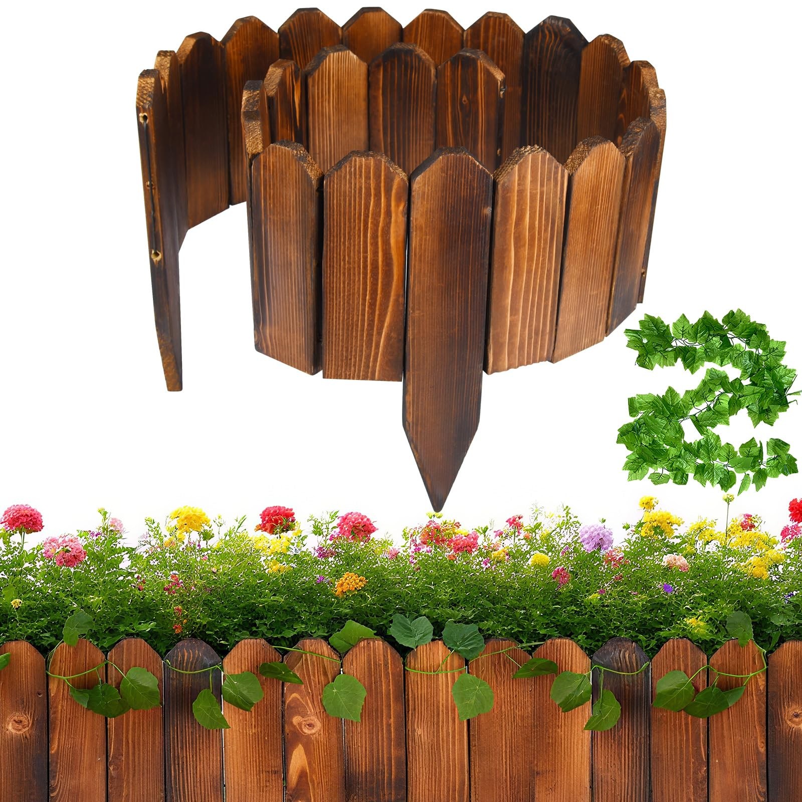 Wood Garden Fence Border Flower Bed Edging for Landscaping, Small Planting Tr...
