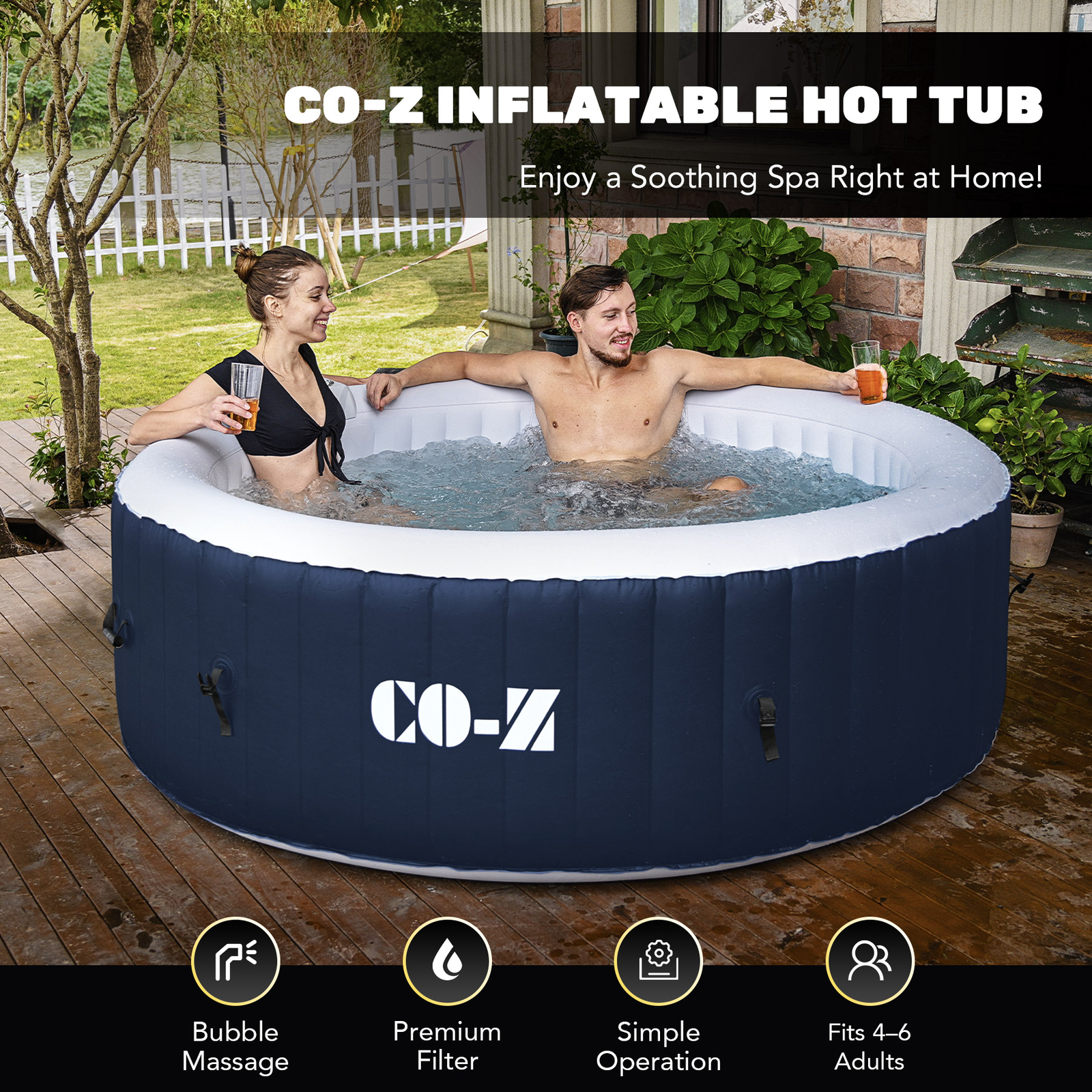 7'x7' Inflatable Hot Tub Spa Portable Bathtub with 130 Jets Air Pump Ideal for 6