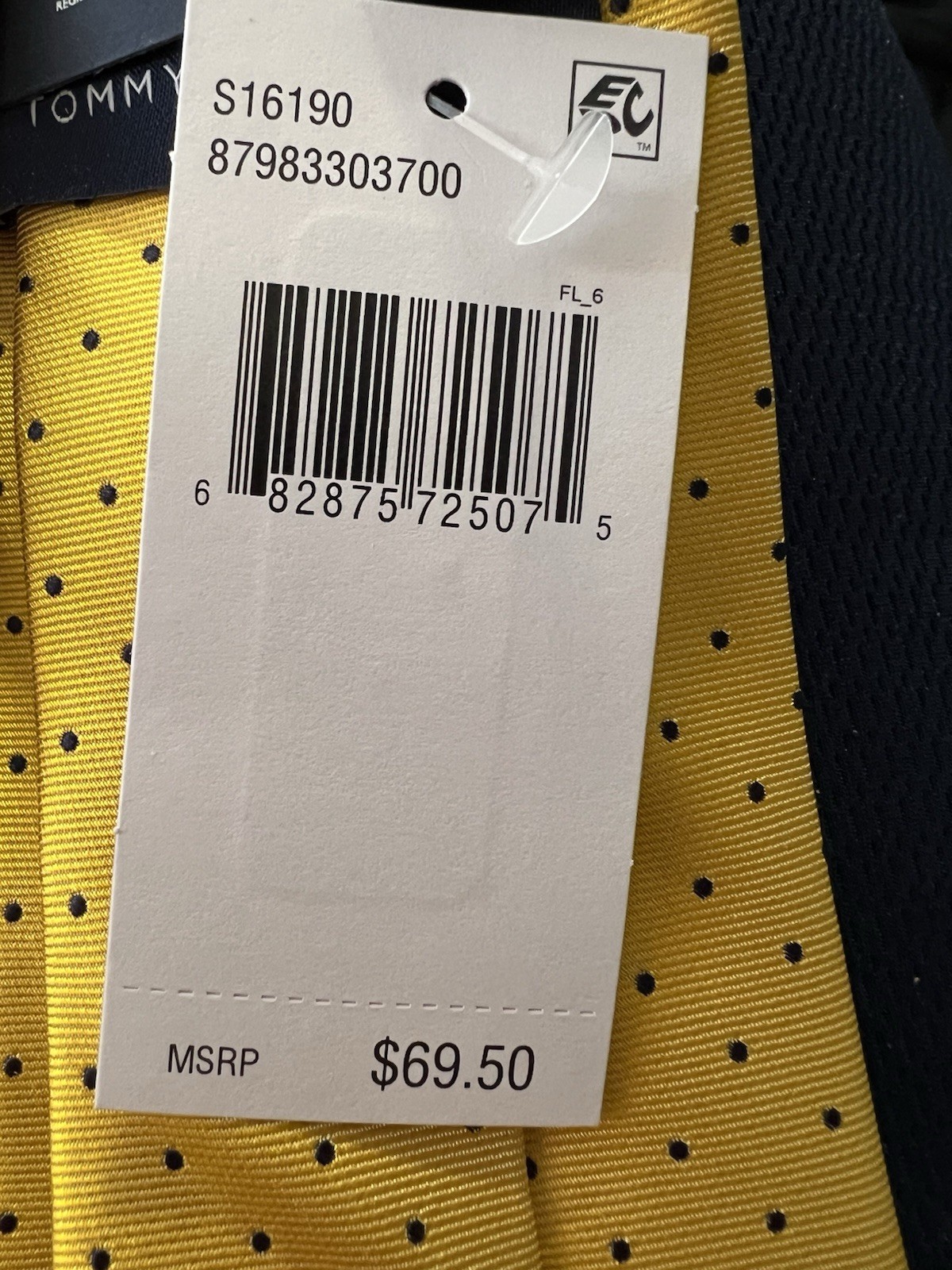 Tommy Hilfiger Men’s Silk Tie, Yellow with Navy Dots, New MSRP $69.50