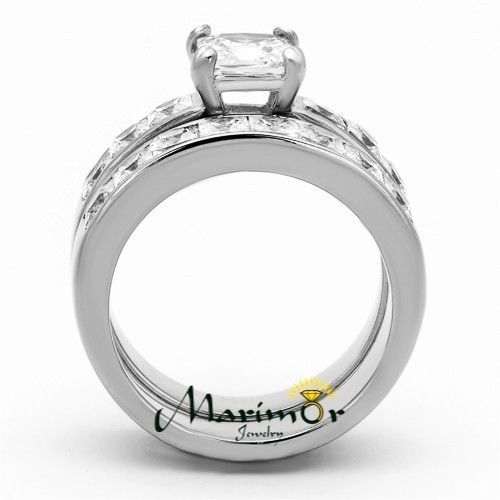 Stainless Steel Wedding Ring Set 3.75 Ct Princess Cut AAA CZ Women's Size 5-11
