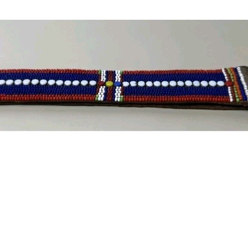 Antique African Maasai Beaded Leather Strap 8" Petina & Handbeading - Decorative