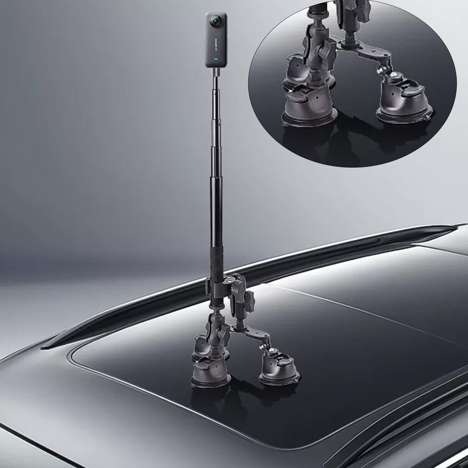 For Insta360 ONE X4 X3 X2 DJI Panoramic Camera Car SuctionCup Mount+Selfie Stivh