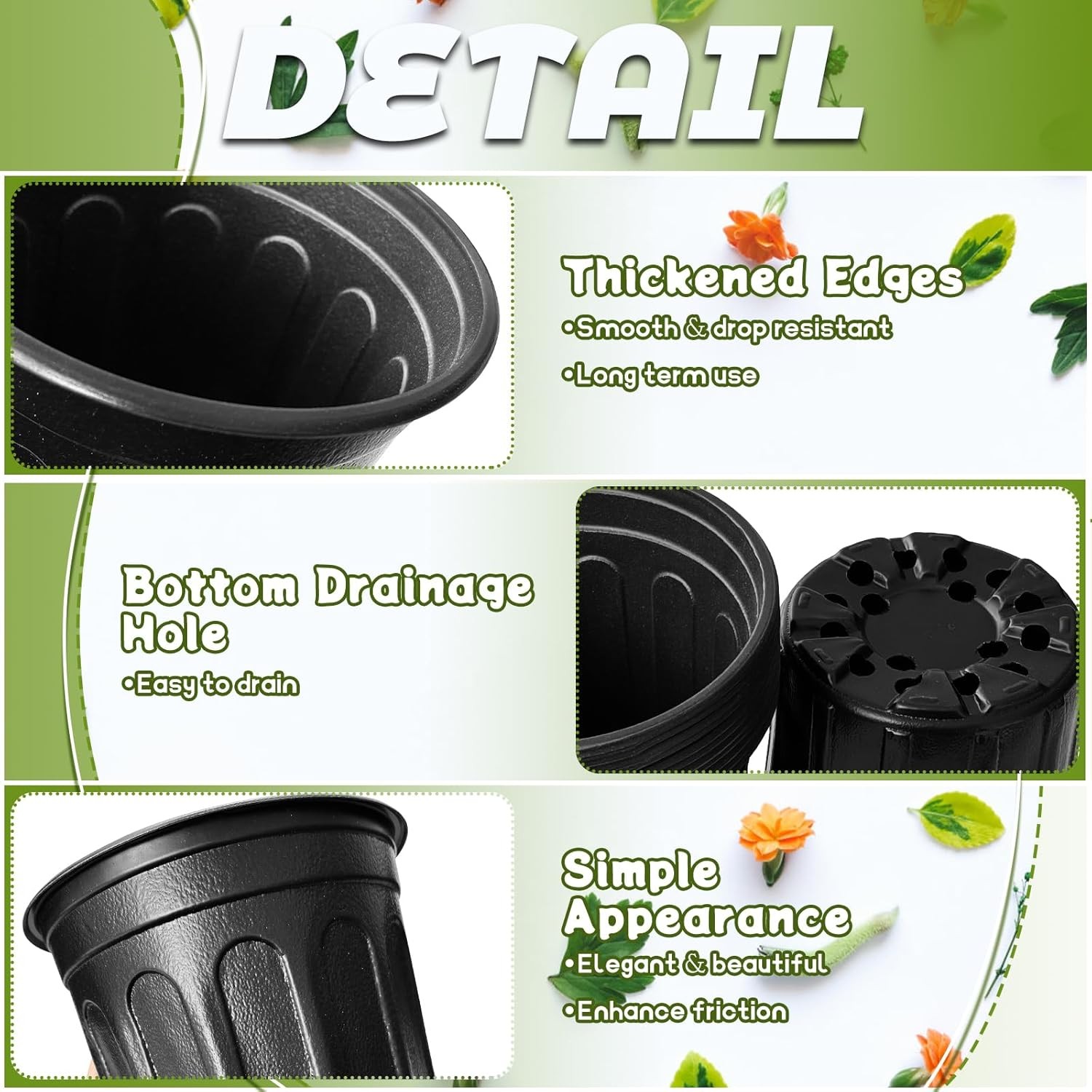 60 Pack 1 Gallon Flexible Plant Nursery Pots Black Plastic Plant Pots with Holes