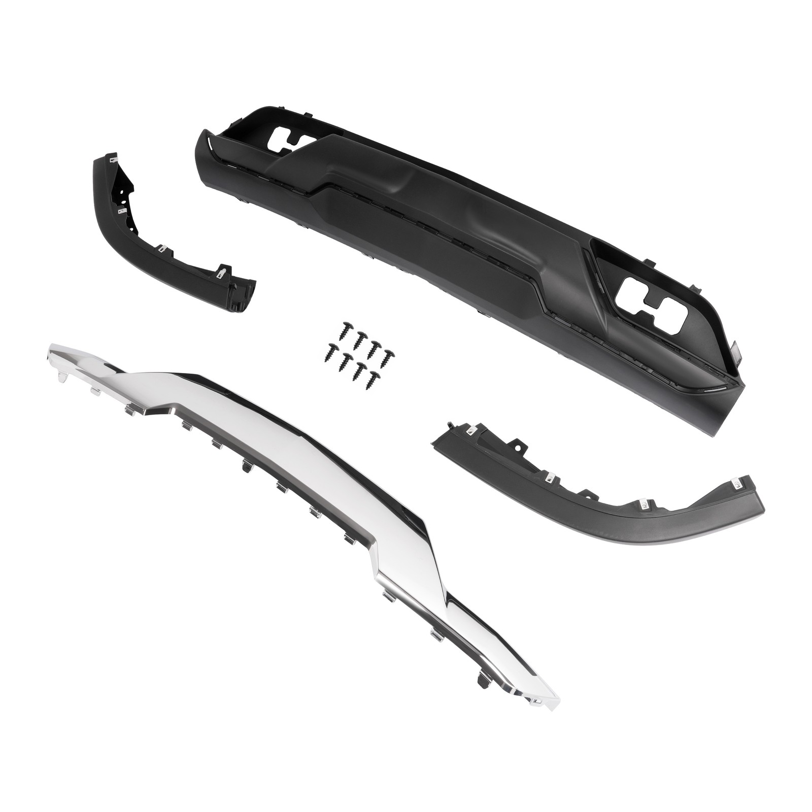 For Chevy Silverado 1500 2016-2019 Black Front Bumper Valance &Chrome Skid Plate