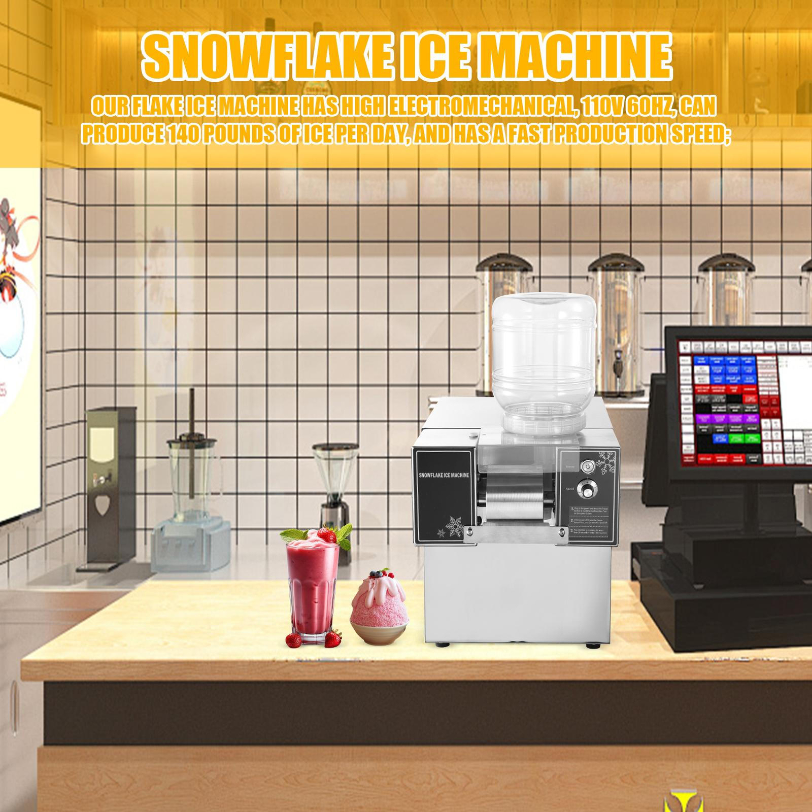 Commercial Snowflake Ice Machine, Snow Cone Machine, Ice Shaver Slush Maker