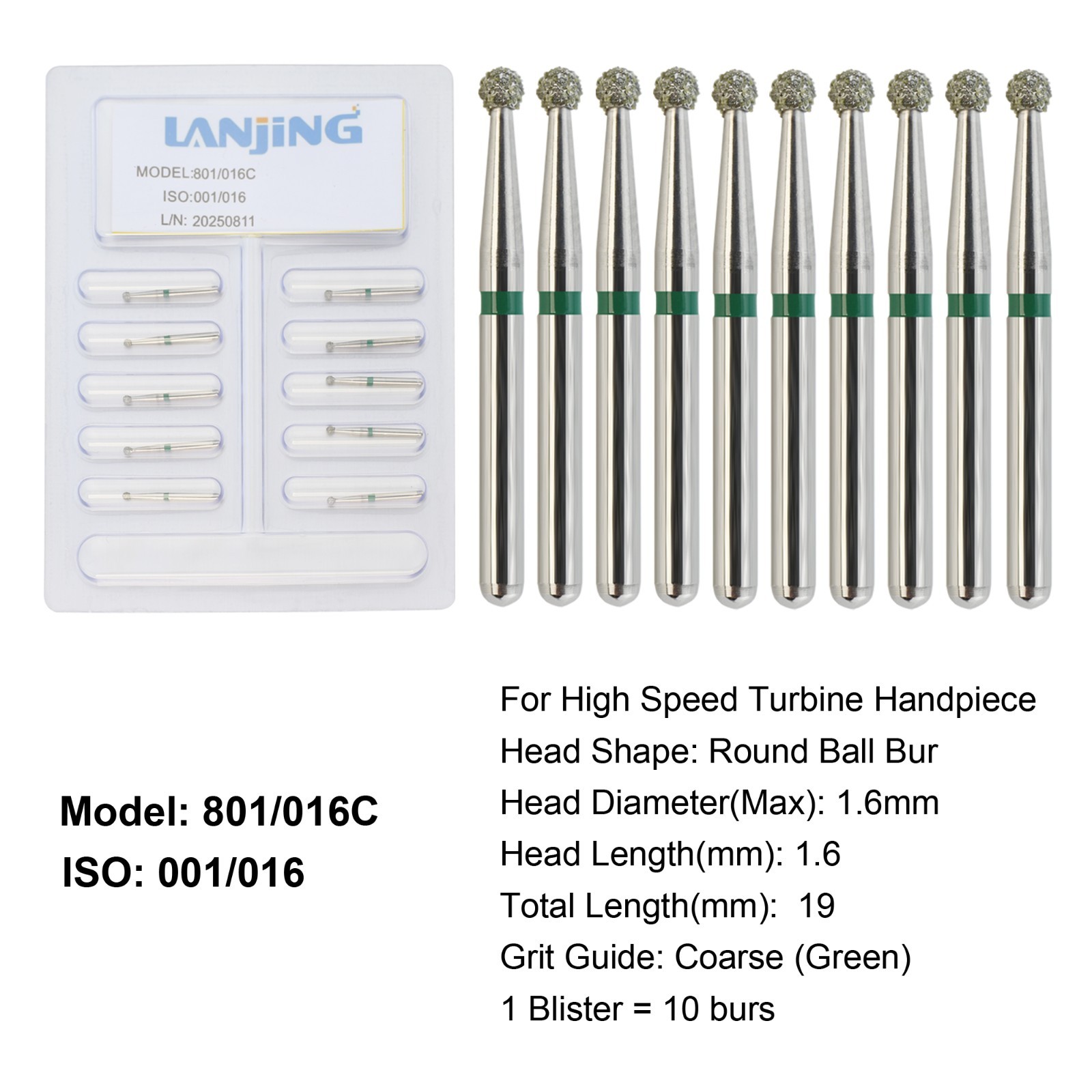 Dental Diamond Burs Round Ball Surgical Bur FG Coarse Fine Long High Speed 801