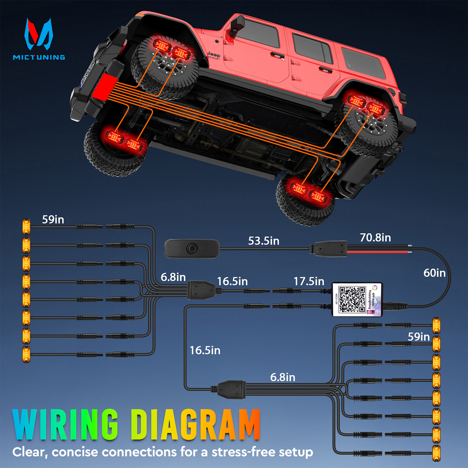 16-Pods RGBW LED Underglow Rock Lights for Trucks Cars, App & Remote Controller