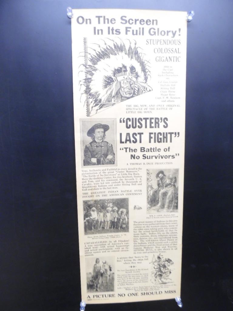 1912 Custer's Last Fight Silent Movie Poster Herald R-1926 Antique Original VG+