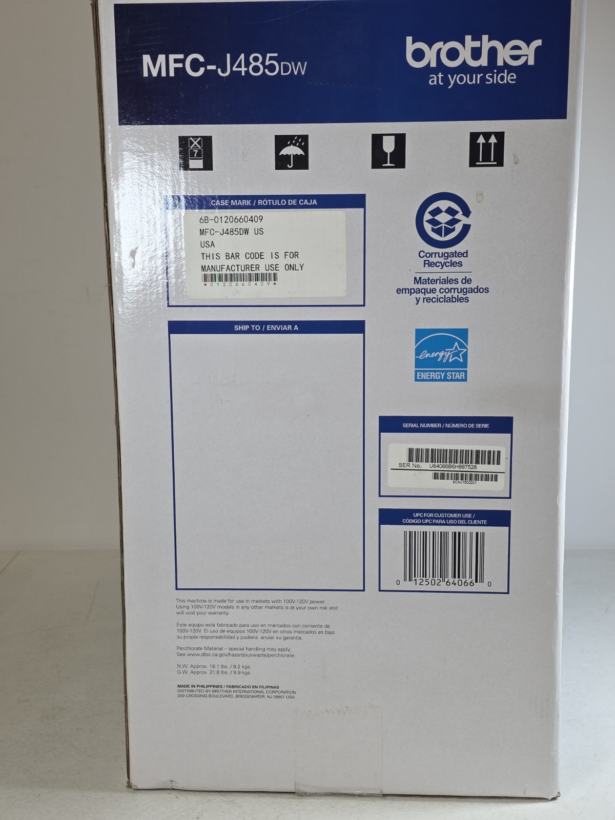 Brother MFCJ485DW All-In-One Inkjet Printer - Black