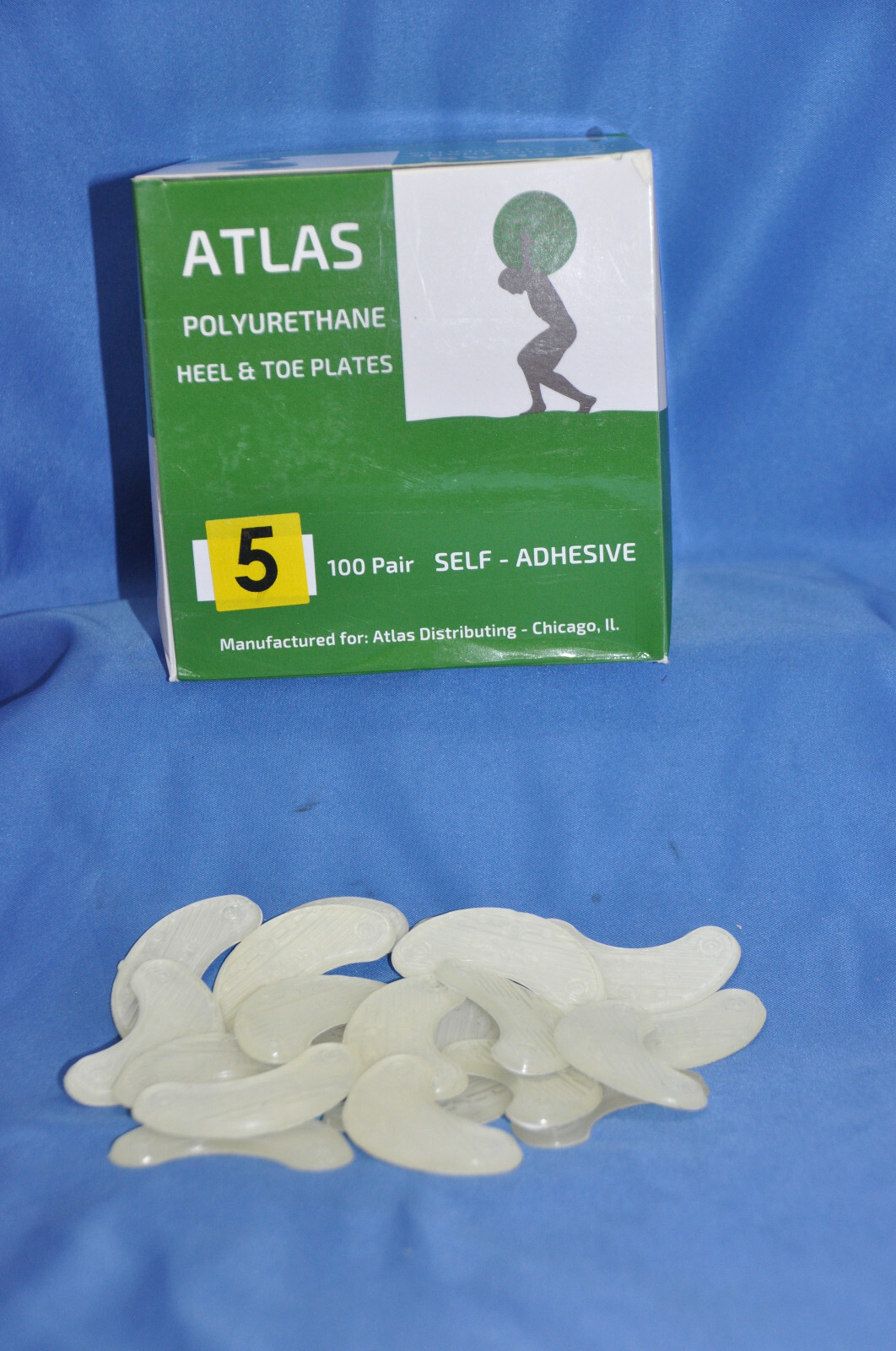 10 pair Size  5 ATLAS HEEL PLATES CLEAR 3M Self Adhesive With/Nails MADE IN USA!