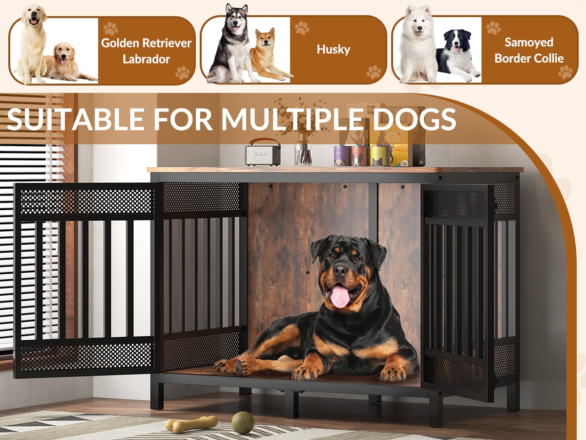 47in Wooden Dog Crate Furniture Style Cage Heavy Duty Indoor Kennel for Big Dog