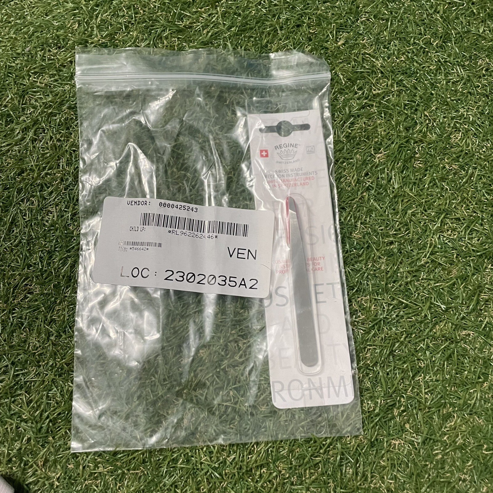 Regine Slant Tweezer Handmade in Switzerland Stainless Steel Etched Tip