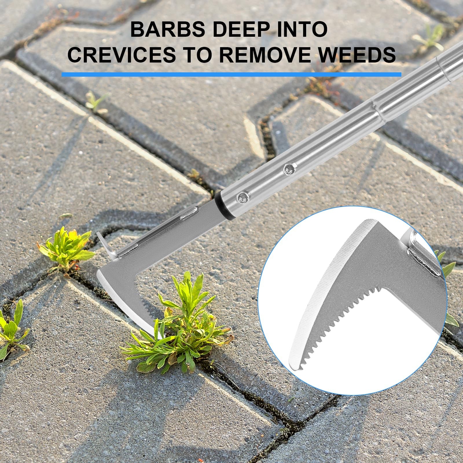 BARAYSTUS Crack Weeder, Stainless Adjustable Length (25.6"/41"/55"), silver