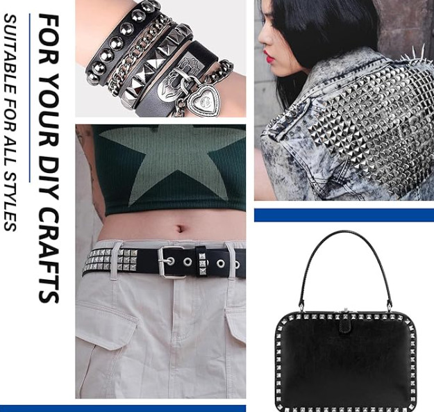 1300 Pieces 10 Mm Silver Pyramid Studs for Clothing, Four-Jaw Square Metal Studs