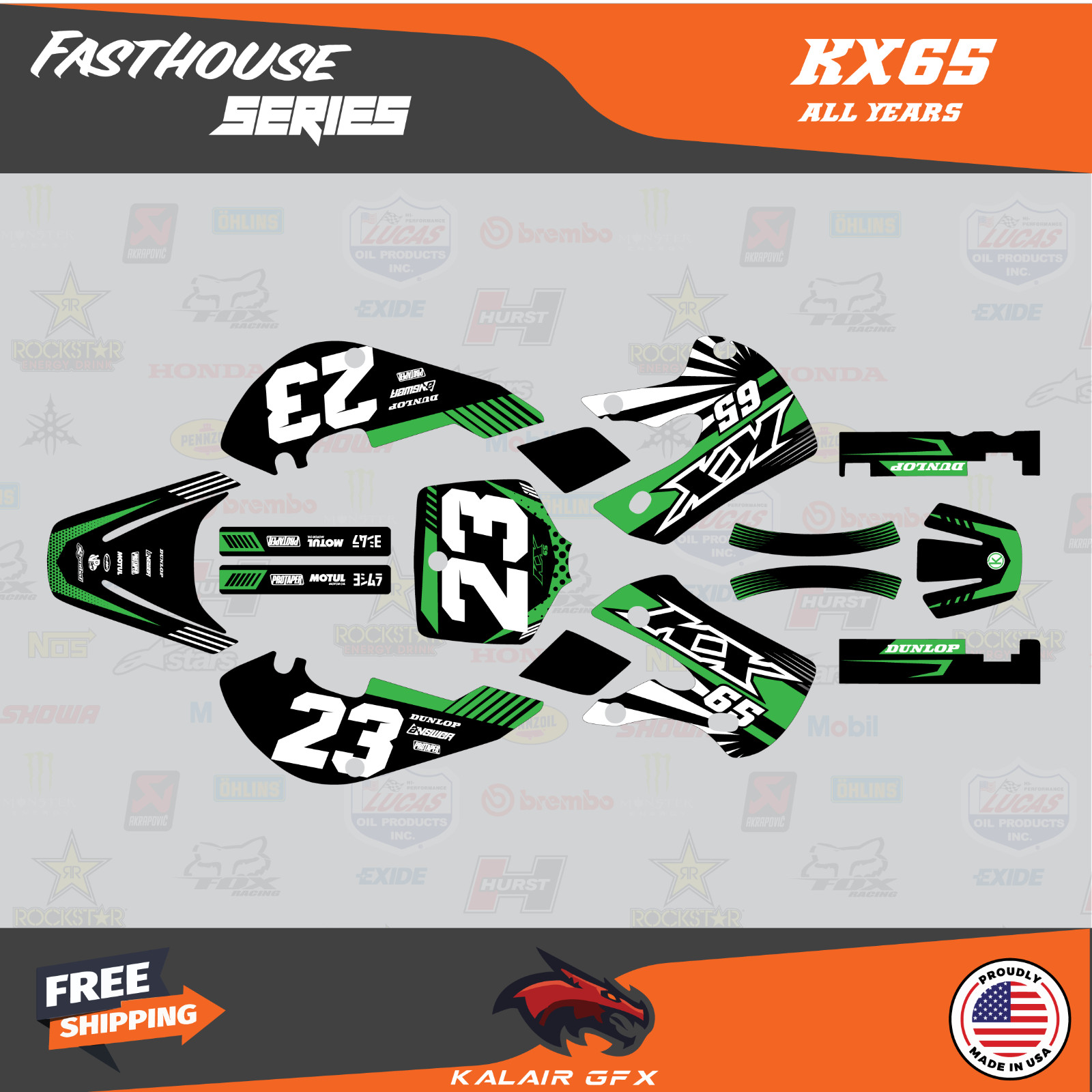 Graphics Kit for Kawasaki KX65 (1999-2024) KX 65 FH Series- Green