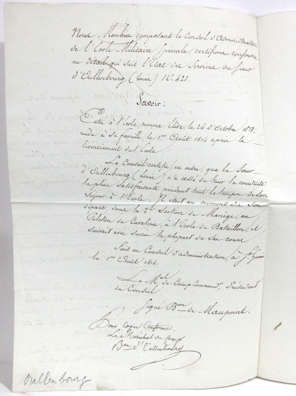 Original Napoleonic Wars Era Document – University of France c1814-15