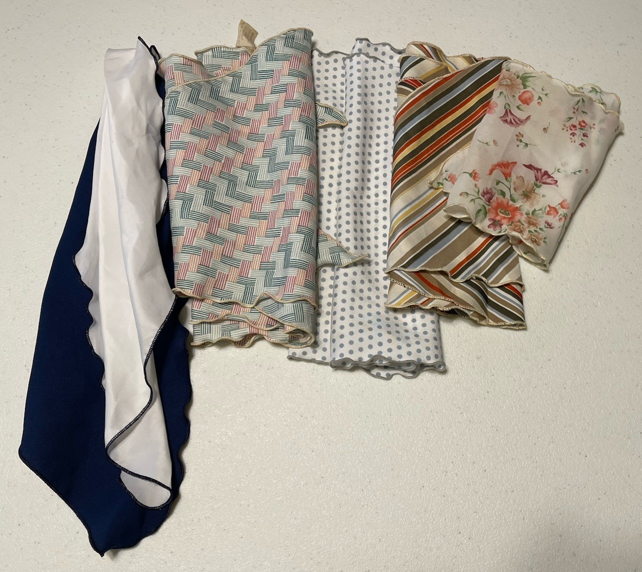 Vintage Scalloped Scarf Scarves Lot Of 5 Neckerchiefs DCI Polyester Rectangular