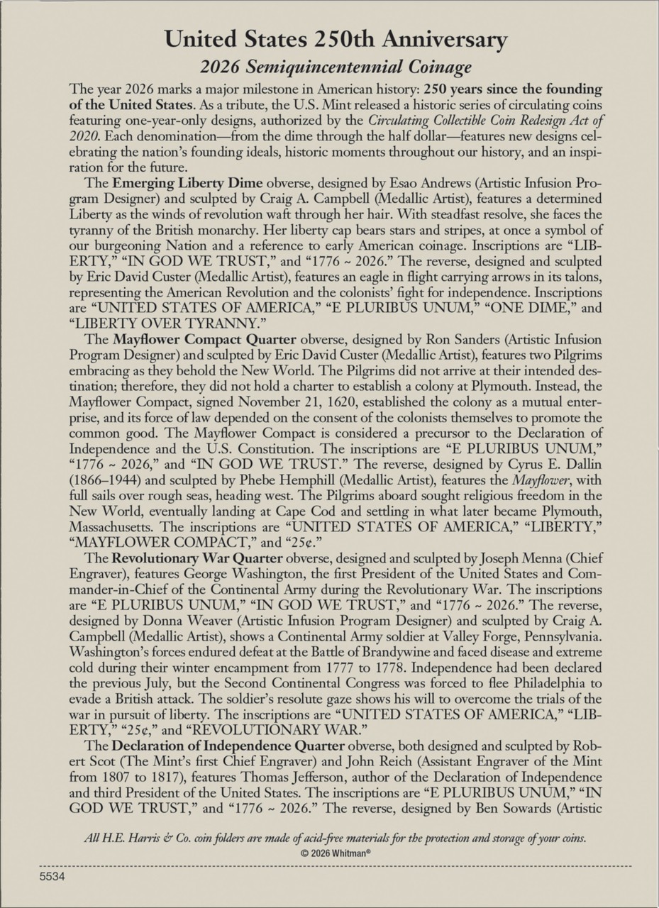 H.E. Harris® Coin Folder - United States 250th Anniversary Collection: 2026