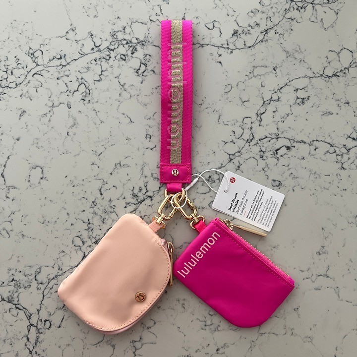NWT Lululemon Dual Pouch Wristlet Key Chain (Hot Pink Wordmark)