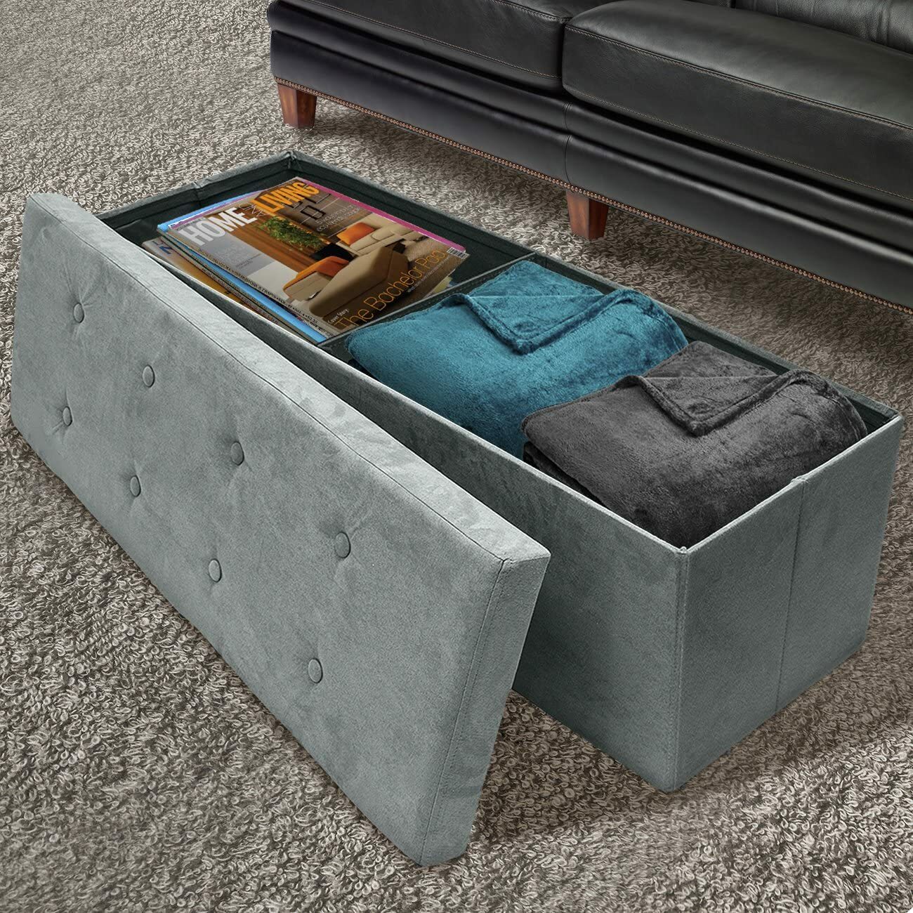 Storage Bench Chest Large Collapsible/Folding Bench Ottoman w/Cover Organizer